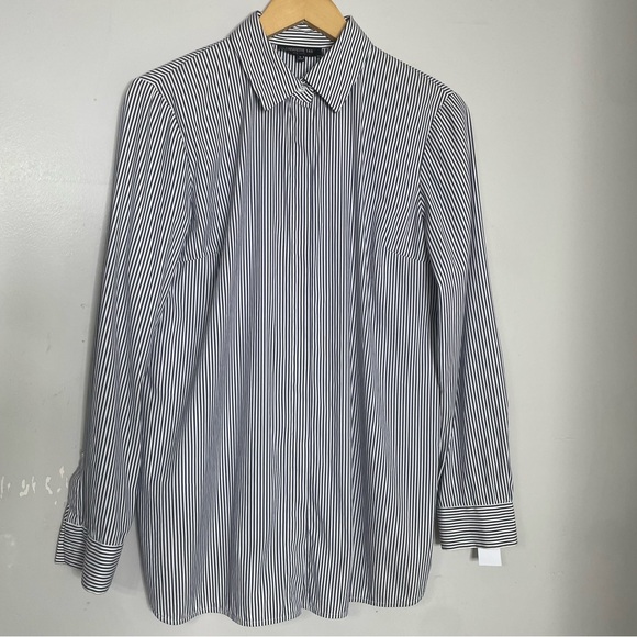 Lafayette 148 New York Tops - Lafayette 148 New York Blue White Stripe Button Down Cotton Shirt Size‎ Small